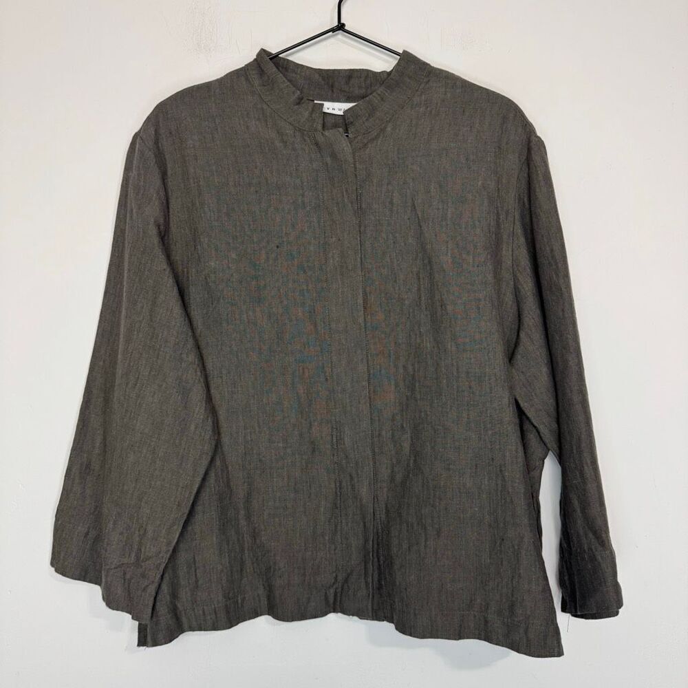 Bryn Walker Linen Mandarin Collar Gwen Blouse XL NWT